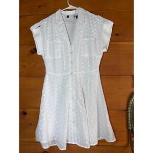 Lulus Strolling Paris White Eyelet Embroidered Button-Up Mini Dress Casual Sz S